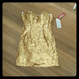 GOLD SEQUIN  NEVER BEEN FORMAL COCKTAIL DRESS